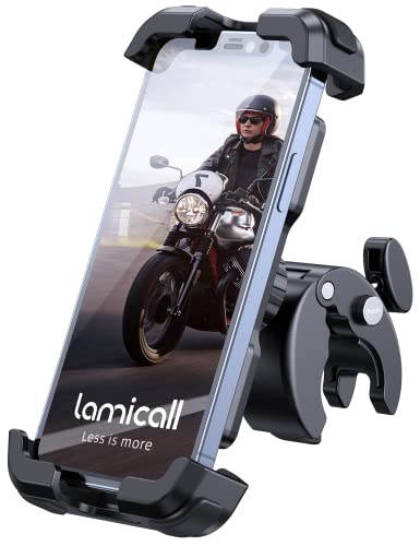 Lamicall Motorcycle Phone Mount, Bike Phone Holder - Upgrade Quick Install Handlebar Clip for Bicycle Scooter, Cell Phone Clamp for iPhone 14 Pro Max / 13/12, Galaxy S10 and More 4.7-6.8" Phone