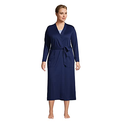 Lands' End Womens Supima Cotton Long Robe Deep Sea Navy Plus 3x