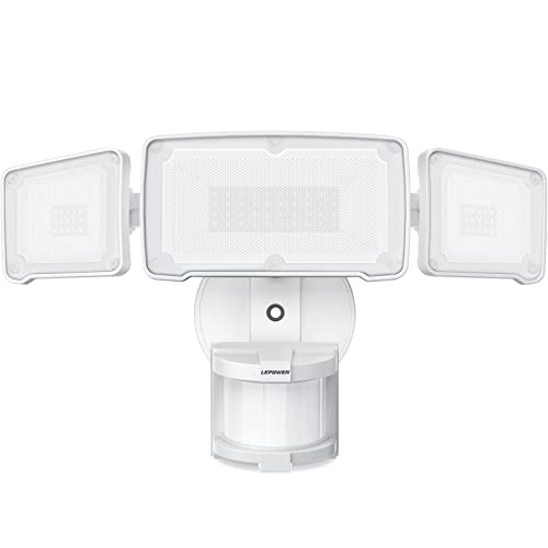 LEPOWER LED Security Lights Motion Sensor Light Outdoor, 38W 4200LM Motion Security Light, 5500K, IP65 Waterproof, 3 Head Motion Detected Flood Light for Garage, Yard, Porch (White)