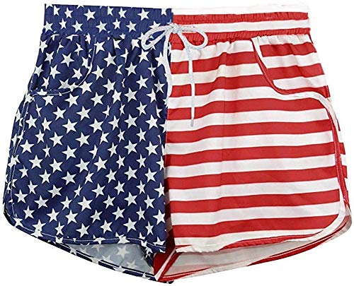 lili's story American Flag Shorts Women Patriotic Shorts 4th of July Board Shorts Elastic Waistband Shorts F M