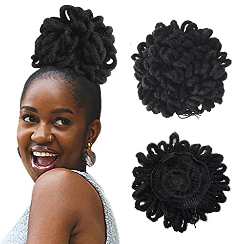 Liliyab DreadLock Afro High Puff Drawstring Ponytail Hair Bun Hairpieces Faux Locs Clip In Pony Tail for Black Women (1#)