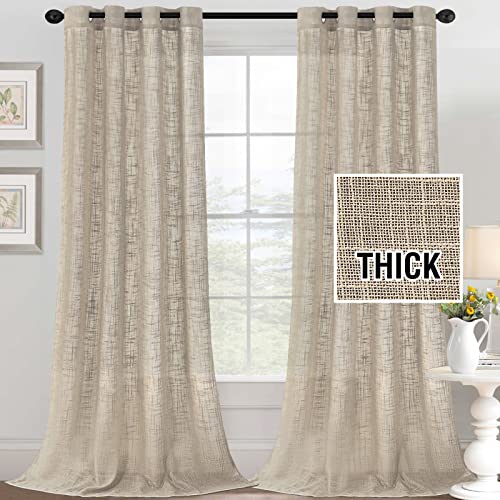 Linen Curtains Natural Linen Blended Curtains for Living Room Burlap Linen Textured Curtains Light Filtering Nickel Grommet Curtains Bedroom Curtains 2 Panel Sets Privacy Added, 52" x 96", Angora
