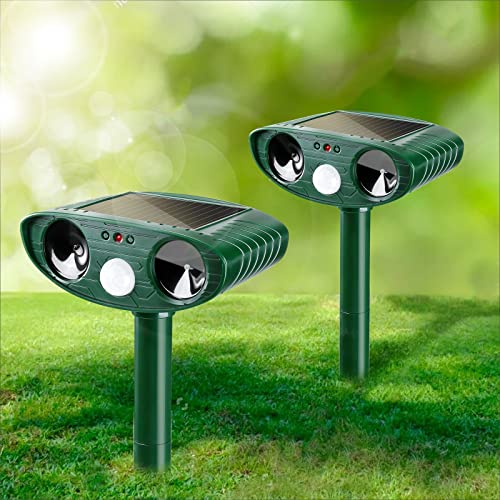 Lubatis 2 Pack Animal Repellent Outdoor Solar Animal Repeller Ultrasonic Repeller Deterrent to Keep Rat, Squirrel, Deer, Raccoon, Skunk, Rabbit, Dog, Cat Away