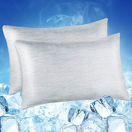 LUXEAR Cooling Pillow Cases Queen Size, 2 Pack Hidden Zipper Arc-Chill Cool Pillow Cases with Double-Side Design [Oeko-TEX Certified], Anti-Static, Skin-Friendly, Machine Washable Pillow Cases - Gray