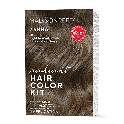 Madison Reed Radiant Hair Color Kit, Permanent Hair Dye, 100% Gray Coverage, Ammonia-Free, Umbria Light Brown 7.5NNA Light Neutral Brown for Resistant Grays, Pack of 1