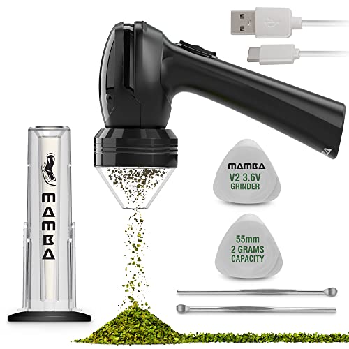 Mamba V2-55 Electric Herb Grinder, USB Rechargeable Automatic Grinder Fast Mill with Aluminum Alloy Head, includes Herb and Spices Holding System (Black)