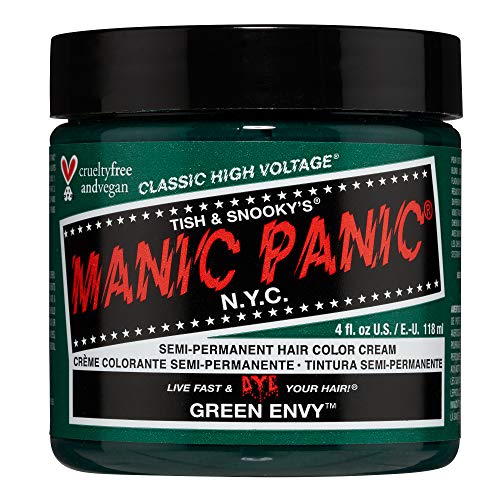 MANIC PANIC Green Envy Hair Dye - Classic High Voltage - Semi Permanent Vibrant Deep Emerald Green Hair Dye With A Very Slight Blue Tint - Vegan, PPD & Ammonia Free (4oz)