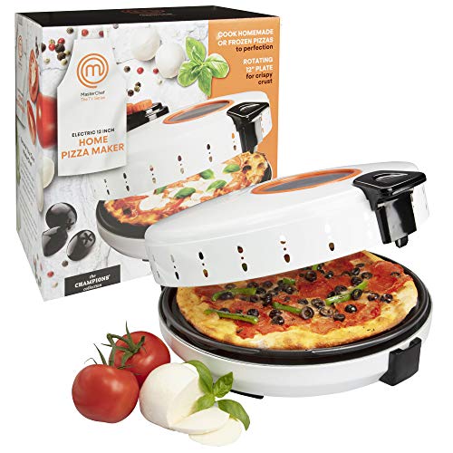 MasterChef Pizza Maker- Electric Rotating 12 Inch Non-stick Calzone Cooker -Countertop Indoor OutdoorTableTop Oven, Reheat Calzone, Quesadilla for Crisp Crust w Adjustable Temperature Control, Gift