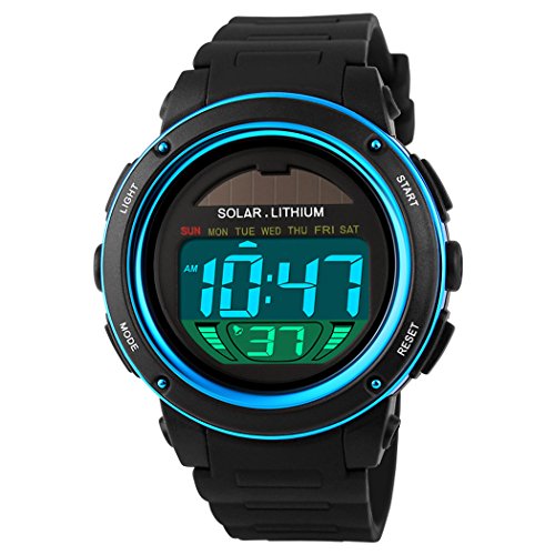 MASTOP Solar Power Watches Girls Boys LED Digital Watch Military Waterproof Sport Watch Black