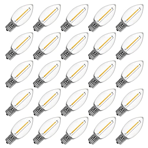 Meconard C9 Led Replacement Christmas Light Bulb, 25 Pack C9 Shatterproof Led Bulbs for Christmas Outdoor String Lights, E17 Intermediate Base, Commercial Grade Holiday Bulbs, Warm White