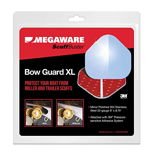 Megaware - XL ScuffBuster Bow Guard for Boats - Protects from Scuffs and Scratches - Stainless Steel Shield with 3M Adhesive - Mirror Polished Finish (9 x 8.75 in)