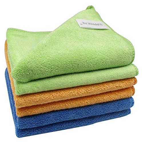 Microfiber Cleaning Cloths 400 GSM Thick Soft Lint Free 12"x12" 6 Pack Green Blue and Orange Reusable Kitchen Towels Dust Cloth Rags for Window Car House Boat Furniture