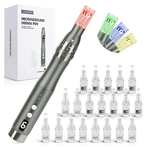 Microneedling Pen Electric Derma Pen with 20 Replacement Cartridges, Adjustable Microneedle Dermapen for Face Body Home Use