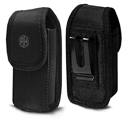 Military Grade Cell Phone Case,Rugged Pouch Holster Nylon Metal Clip Flip Phone Belt Case Fits Kyocera Cadence S2720, DuraXTP, DuraXV LTE, DuraXV Plus, DuraXE, Most Large FLIP Phones & Insulin Pumps