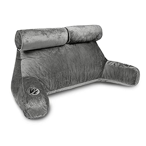 Milliard Double Reading Pillow with Shredded Memory Foam, Great as Backrest for Books or Gaming with Removable Velour Cover-Two Person Sit Up Pillow (Grey)