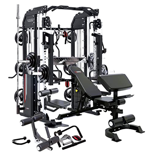 MiM USA Hercules Ex Commercial Smith Machine & Functional Trainer, All-in-One Gym Trainer W/ 400 Lbs. Weight Stack & 24 Attachments