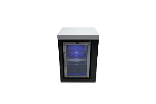 Mont Alpi MASFM-BSS 2.7 Cubic Ft. Black Stainless Steel 3 Shelve Outdoor Rated Wine Cooler Lockable Compact Refrigerator Beer Beverage Fridge Cabinet Module w/Granite Countertop & Blue LED Lighting