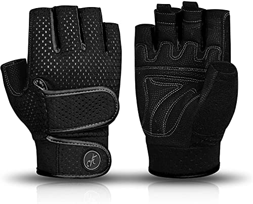 MOREOK Workout Gloves Gym Gloves for Men/Women, [3MM Gel Pads] [3/4 Finger Fitness Gloves] Weight Lifting Gloves Training Gloves for Exercise/Fitness/Cycling-Black-M