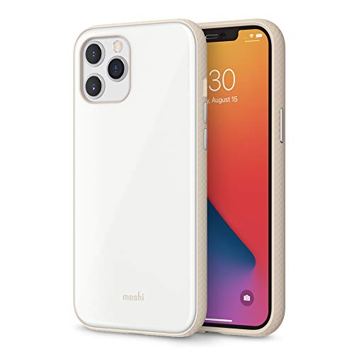 Moshi iGlaze Hardshell Case Compatible with iPhone 12 Pro Max Case, Hardshell Cover, Glossy Finish, Non-Slip Frame, Responsive Metal Button, for 6.7-inch iPhone 12 Pro Max, Pearl White