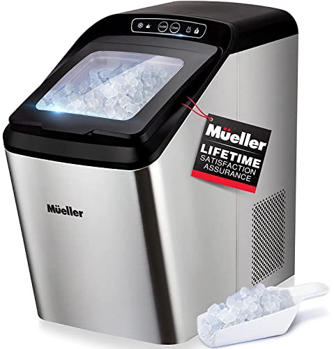 Mueller Nugget Ice Maker Machine, Quietest Heavy-Duty Countertop Ice Machine, 30 lbs of Ice per Day, Compact Portable Ice Cube Maker, 3 QT Water Reservoir, Self-Cleaning with Basket