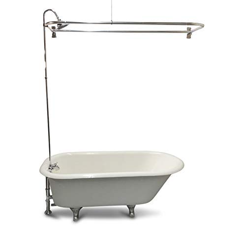 My PlumbingStuff RX2300J JUMBO Clawfoot Tub Add-a-Shower - 60” D-Style Shower Rod with Shower Rings - JUMBO Chrome-Bell Showerhead - B3100 Ball-Valve Technology - 12 Shower-Curtain Rings