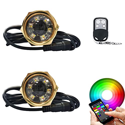 NBWDY 2Pcs RGBW 1/2" NPT LED Boat Drain Plug Light 12V Underwater Boat Trailer Light,No Holes to Drill,RF APP Control Marine Boat LED Light for Fishing Swimming Diving