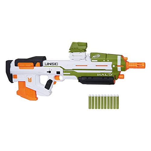 NERF Halo MA40 Motorized Dart Blaster - Includes Removable 10-Dart Clip, 10 Official Elite Darts, and Attachable Rail Riser