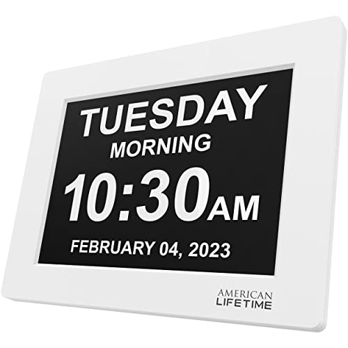 【New 2023】American Lifetime Day Clock Large Digital Clock Large Display with date and day of the week, Digital wall clock Large display Dementia products for elderly seniors,Clocks for Seniors (White)