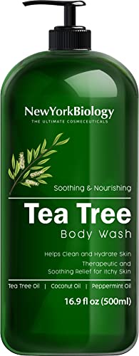 New York Biology Tea Tree Body Wash - Helps Soothe Itchy Skin, Jock Itch, Athletes Foot, Toenail Fungus, Eczema, Acne, Body Odor and Ringworm - Moisturizing Body Wash for Men & Women – 16 Fl oz