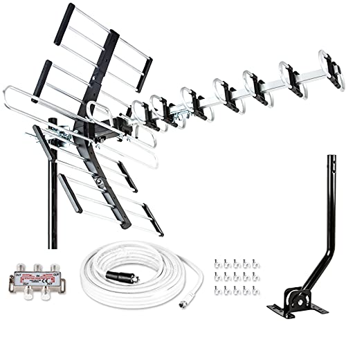 [Newest 2021] Five Star Outdoor HDTV Antenna up to 200 Mile Long Range, Attic or Roof Mount TV Antenna, Long Range Digital OTA Antenna for 4K 1080P VHF UHF Supports 4 TVs Installation Kit & J Mount