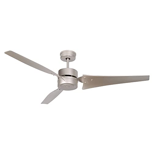 Noble Home Industrial Large Ceiling Fan with DC Motor | 60 Inch Metal Fixture with Wall Control | Damp Rated High Speed Device without Light, Silver