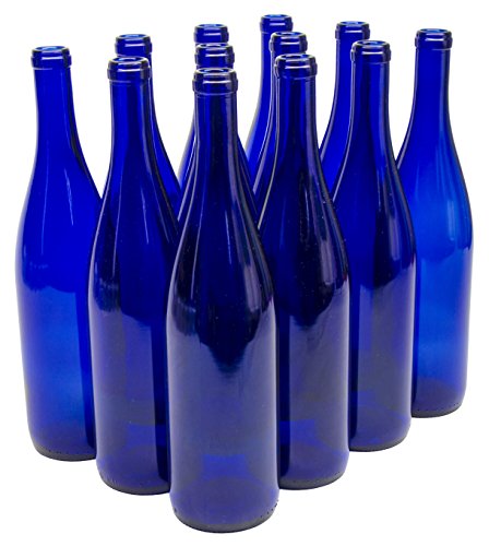 North Mountain Supply B07PR1TZLT 750ml Glass California Hock Wine Bottle Flat-Bottomed Cork Finish - Case of 12 (750ml Cobalt Blue)