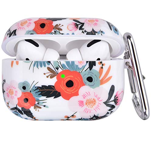 OLEBAND Airpod Pro Case Cover with Keychain and Cute Skin,Compatible with iPod Pro 2019/2021 1st Generation Hard Protective Cover,for Women and Girls,Colorful Flower