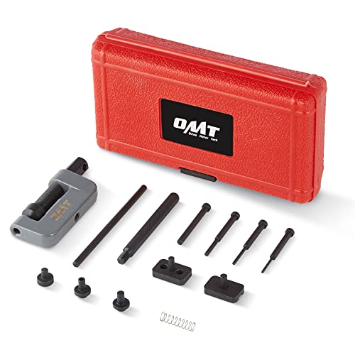 OMT Chain Breaker, 19pc Chain Breaker Tool Kit with C Frame 3 Anvils 5 Break Tips, Dirt Bike ATV Motorcycle Chain Breaker Chain Link Removal Tool Chain Repair Tool for Cam and 25 to 630 Chains, Red