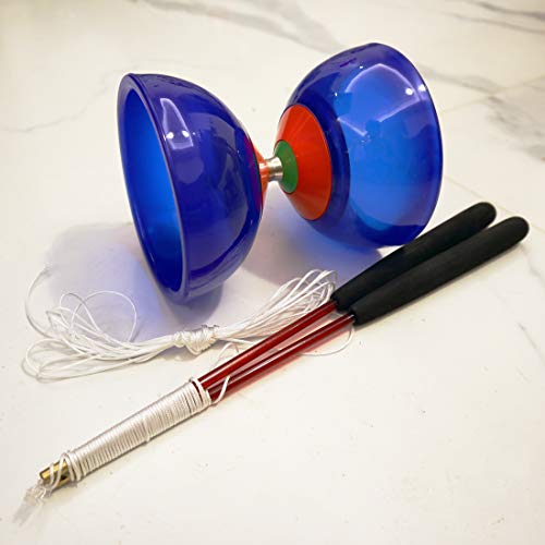 OVOKIA Five Bearings Chinese Yoyo 5” Diabolo Toy with Fiberglass Diablo Sticks & String with Drawstring Bag (Translucent Blue)