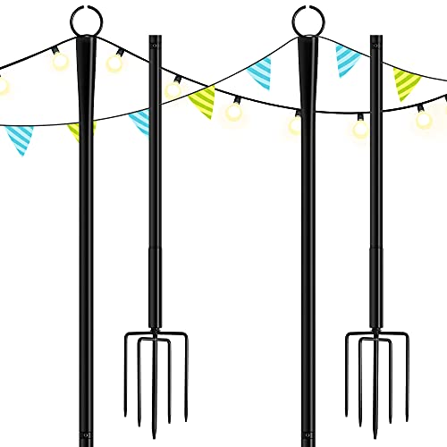 Panta String Light Poles Outside, Heavy Duty Poles for Outdoor String Lights, Galvanized Metal String Lighting Poles with 5-Prong Fork for Patio, Yard, Garden, Wedding and Party, 2 Pack