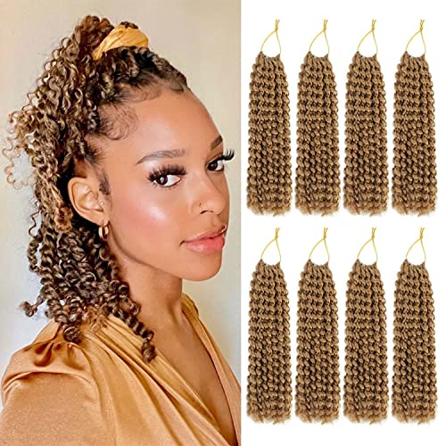 Passion Twist Hair 10 Inch Water Wave Crochet Hair for Black Women 8 Pack Short Bob Style Passion Twist Crochet Hair for Butterfly Locs Curly Wavy Crochet Passion Twist Braiding Hair Extensions Honey Blonde #27