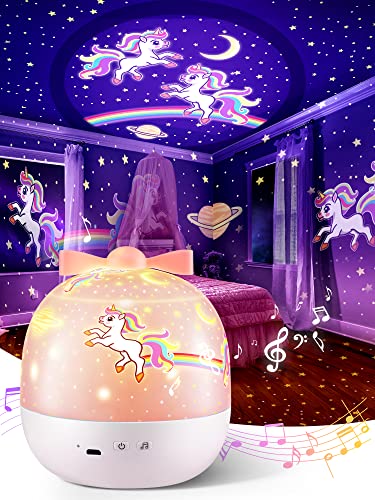 PIKOY Night Light for Kids, 6 Films 72 Light Modes Unicorn Night Light Projector for Kids Room,Sound Machine Baby Night Light,360° Rotation Kids Night Lights for Bedroom,Kawaii Unicorn Gifts for Girls