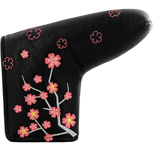 PINMEI Golf headcovers Flower Blade Putter Head Covers with Magnet Magnetic Closure Golf Putters Protection Suitable for Callaway Ping Taylormade Cobra Odyssey Putter (Sakura Black)