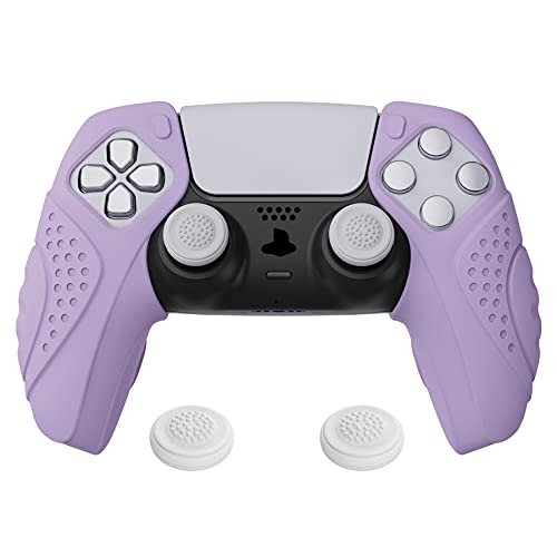 PlayVital Guardian Edition Ergonomic Soft Controller Silicone Case Grips for ps5 Compatible with Charging Station Rubber Protector Skins with Thumbstick Caps for ps5 Controller - Mauve Purple