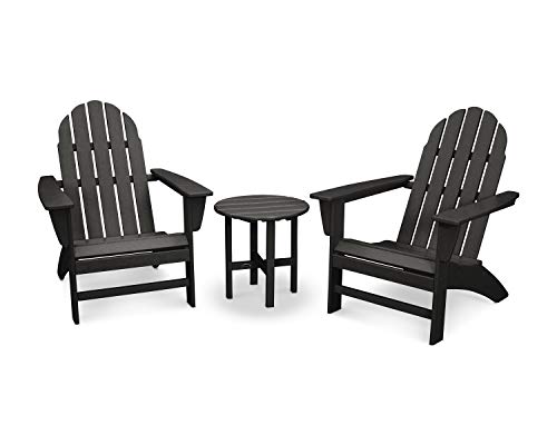 POLYWOOD Vineyard 3-Piece Adirondack Chair Set with Side Table, Black