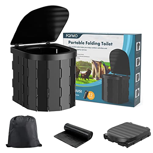 Portable Camping Toilet with Lid, Portable Toilet for Adults, Foldable Car Travel Toilet Adults Potty with Carry Bag for Camping, Hiking, Boat, Long Trips, Fishing, Beach