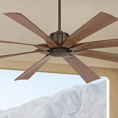 Possini Euro Design 70" Defender Industrial Rustic Farmhouse Indoor Outdoor Ceiling Fan with Remote Control Oil Rubbed Bronze Koa Damp Rated for Patio Exterior House Home Porch Gazebo Garage Barn