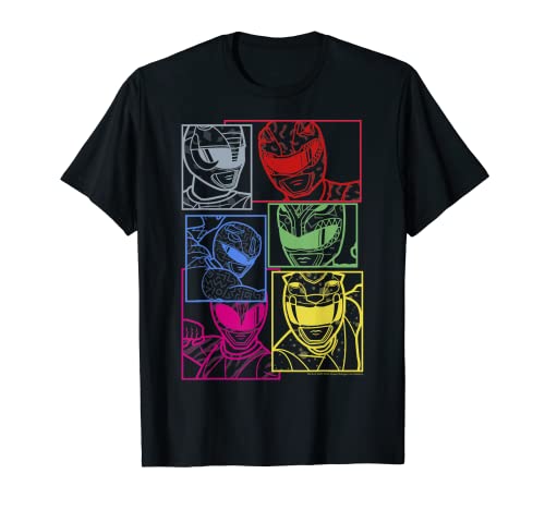 Power Rangers Group Shot Color Silhouette Line Art Panels T-Shirt