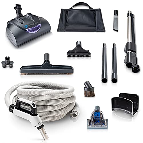 Premium 35 ft Universal Central Vacuum Hose Kit with Wessel Werk Power Nozzle and Pigtail Connection - Fits All Central Vacuum Systems