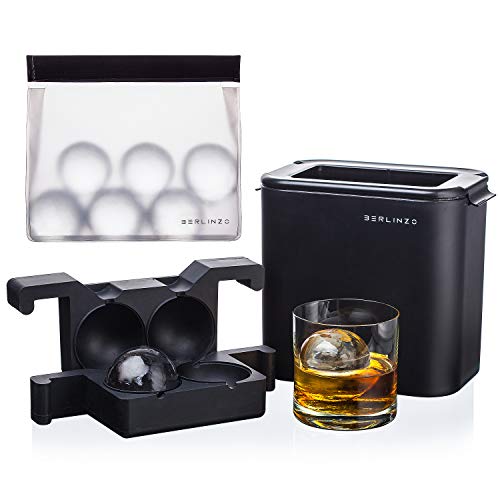 Premium Berlinzo Clear Ice Ball Maker - Whiskey Ice Ball Maker Mold Large 2.4 Inch - Crystal Clear Ice Maker Sphere - Clear Ice Cube Maker with Storage Bag - Clear Ice Mold for Ball Ice Maker