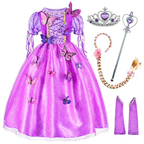 Princess Costume For Girls Party Dress Up With Long Braid and Tiaras Set Age of 4-5 Years(110cm)