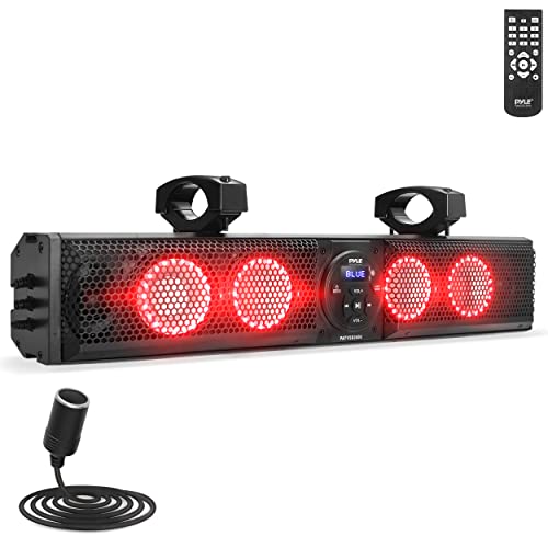 Pyle Wireless Sound Bar Speaker, 26" Waterproof Bluetooth Audio Soundbar w/RGB LED Lights, Remote Control, AUX USB for UTV ATV and Marine