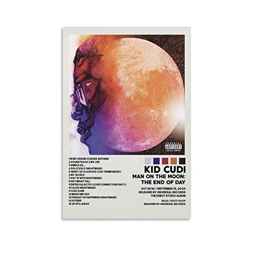 QIAOZ Kid Cudi Poster Man On The Moon Poster Album Cover Poster for Room Aesthetic Canvas Art Wall Art Picture Print Modern Family Bedroom Decor Posters 12x18inch(30x45cm)