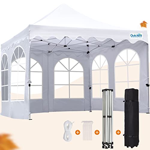 Quictent Commercial 10'x10' Ez Pop up Canopy Tent with Sidewalls Instant Party Wedding Event Tent Waterproof, Full Truss Structure & Large Clear Church Windows (White)